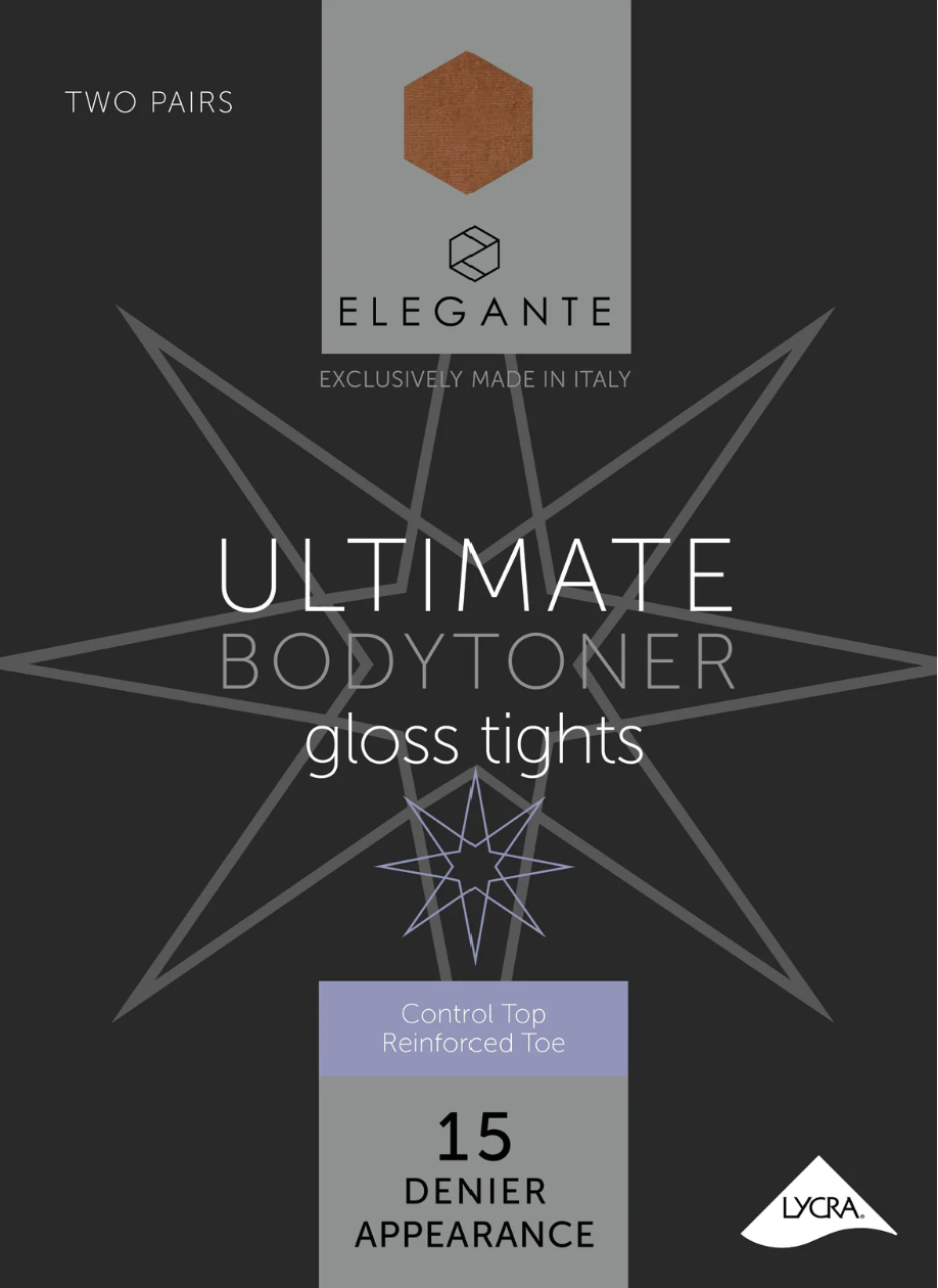 Elegante Ultimate Bronze Glow Bodytoner Tights With Gloss Leg 2pk