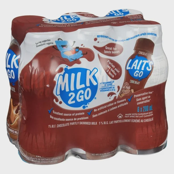 Milk2Go Chocolate Milk - 6 x 200ml + $0.60 Dep