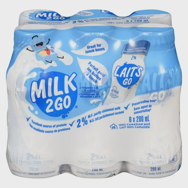 Milk2Go 2% Milk - 6 x 200ml + $0.60 Dep