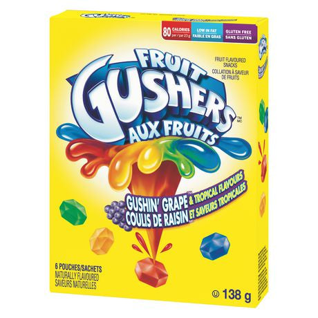 Gushers Fruit Snacks Grape & Tropical 138g - 6 x 23g