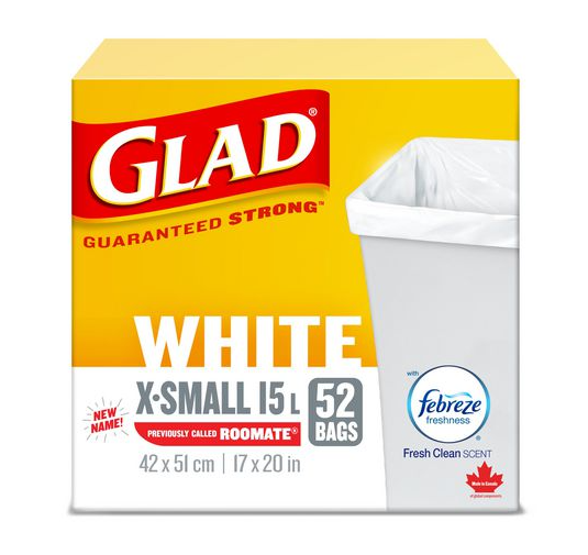 Glad X-Small White Garbage Bags 17" x 20" - 15L