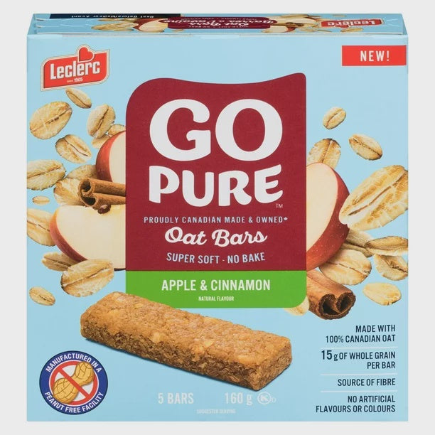 Go Pure Apple & Cinnamon Oatmeal Bars - 5 Bars - 175g