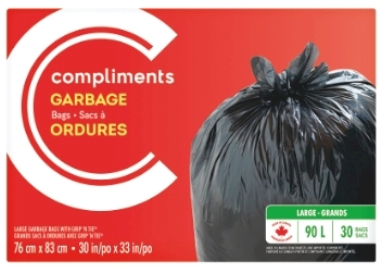 Compliments Large Garbage Bags 90L - 30ct