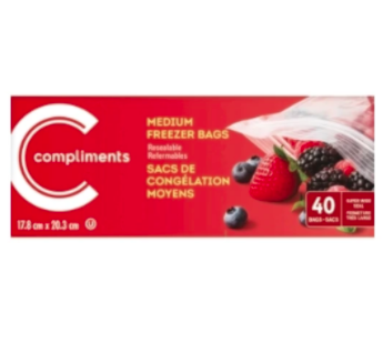 Compliments Medium Resealable Freezer Bags - 40 bags