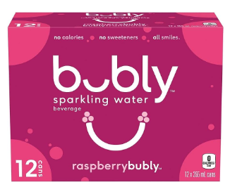 Bubly Raspberry Sparkling Water 12 x 355ml + $1.20DEP